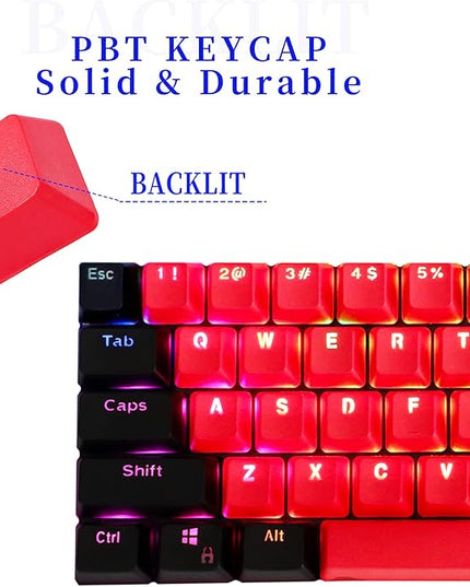 GTSP 61 Red Keycaps 60 Percent Keycap Set PBT OEM Ducky Keycap with Key Puller Fit for Cherry MX switches Mechanical Gaming Keyboard (Milan A