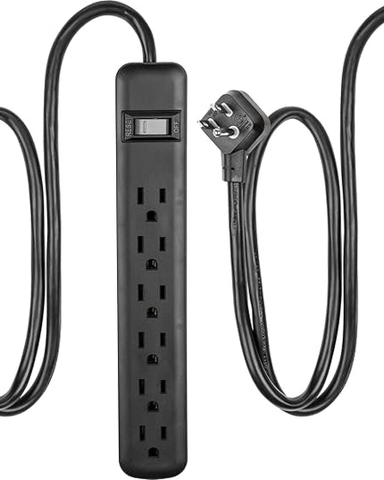 GE 6-Outlet Surge Protector 2 Pack, 3 Ft Extension Cord, Power Strip, 450 Joules, On/Off Switch, Integrated Circuit Breaker, Heavy Duty, Warranty, ETL Listed, Black, 83969