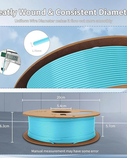 3D Printer Filament Basic PLA Filament 1.75mm 300mm/s 1kg Cardboard Spool Dimensional Accuracy +/- 0.03 mm Fit Most 3D FDM Printer-Sky Blue