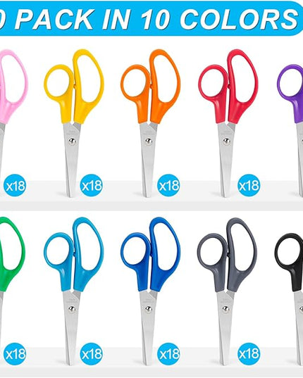 Toidgy 180 Packs Kids Scissors, 5 Inch Scissors Bulk for School, Blunt Tip Scissors for Kids Student Teacher, Safety Scissors for Preschool Classroom Office Home, School Supplies Craft Cutting Paper