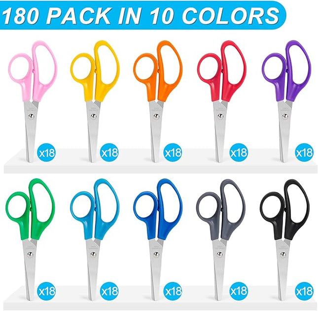 Toidgy 180 Packs Kids Scissors, 5 Inch Scissors Bulk for School, Blunt Tip Scissors for Kids Student Teacher, Safety Scissors for Preschool Classroom Office Home, School Supplies Craft Cutting Paper