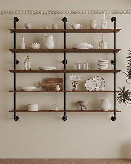 Industrial Pipe Shelf Shelving Bookcase, Wall Mounted Rustic Bookshelf 60 Inch, Floating Bookshelves for Wall,Retro Wood Metal Pipe Industrial Shelves for Living Room