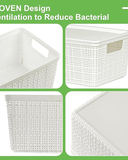 6 Pack Plastic Storage Baskets With Lids,White Breathable Stackable Storage Bins,Small Storage Containers,for Organizing Storage Baskets on Desktops,Closets,Playrooms,Classrooms,Offices