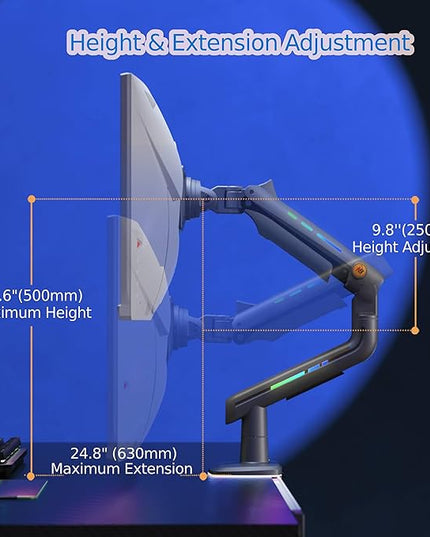 NB Gaming Monitor Arm or for 32 to 60 Inches Screen, Load up to 20 kg, VESA 75/100, RGB-Light, Heavy Duty, Multi Angle Adjustable, Premium Aluminum, Green