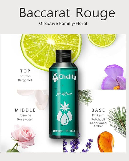 Chelity Hotel Collection Diffuser Essential Oil,5.1Fl Oz (150ml),Home Luxury Aroma,Fragrance Diffuser Oils-Diffuser Oil for Aromatherapy,Compatible with Waterless Ultrasonic Diffusers(Baccarat Rouge)