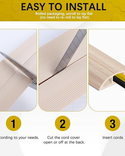 Floor Cord Cover 10FT Cord Covers for Wires on Floor Protect Wires & Prevent Trip Hazards, Easy to Cut for Home, Office, School, Concerts, Cavity W0.6in x H0.32in