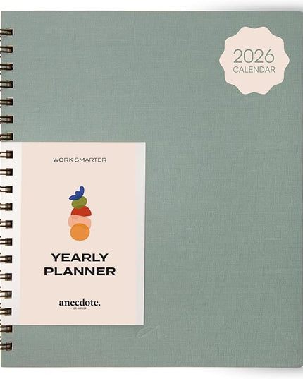 Anecdote Planner 2026 (8.5" x 10") Daily Planner Weekly Monthly Planner - 52 Weeks w/Library Buckram Cover, Brass Spiral - A4 Size Bleed-Resistant Paper – Dutch Blue