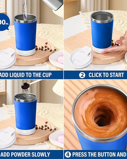 hatisan Self Stirring Coffee Mug With Lid Electric High Speed Self Stirring Mug 400ml Rechargeable Detachable Stainless Steel Self Stirring Cup for Coffee, Milk, Cocoa Christmas Gift(Blue)