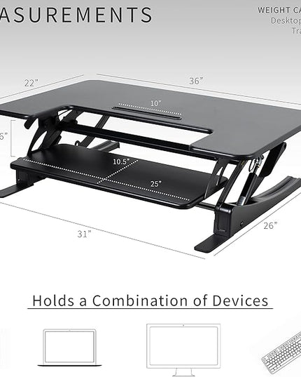 VIVO 36 inch Height Adjustable Stand Up Desk Converter, V Series, Quick Sit to Stand Tabletop Dual Monitor Riser Workstation, Black, DESK-V000V