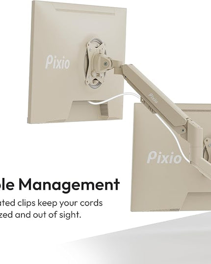 Pixio PS1D Wave Beige Dual Monitor Arm Stand Desk Mount - Fits up to 32 inches Monitors and up to 19.8lbs. VESA Compatibility and Integrated Cable Management