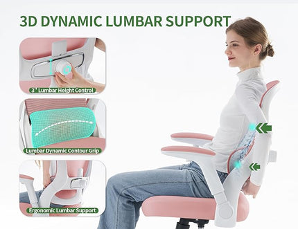 Home Office Computer Desk Chair - 400lbs Ergonomic High Back Comfy Task Chairs for Big and Tall People, Comfy Office Chair with Adjustable Lumbar Support for Bedroom, Study, Student (Pink)