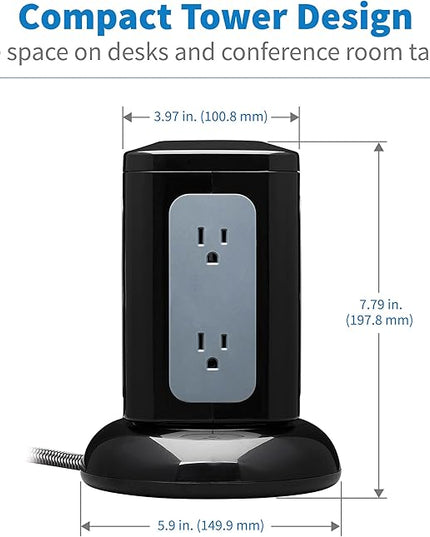Tripp Lite TLP606UCTOWER Charging Tower Power Strip Surge Protector & Charging Station with USB Ports, 1800 Joules, 6 Outlets, 3 USB-A + 1 USB-C, 8ft Cord, Dorm Room Essentials Desk Accessory