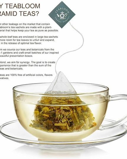 Teabloom Wellness Tea Collection – Fruit & Herbal Assortment with 12 Plant-Based Pyramid Sachets, Organic Ingredients, Elegant Presentation Box, Thoughtful Gift for Tea Lovers