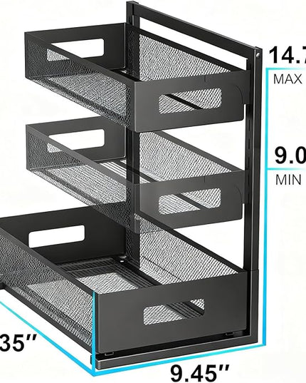 Under Sink Organizer, Adjustable Height 2 Tier Under Sink Organizers and Storage Multi-Purpose Under Sink Storage for Bathroom Kitchen