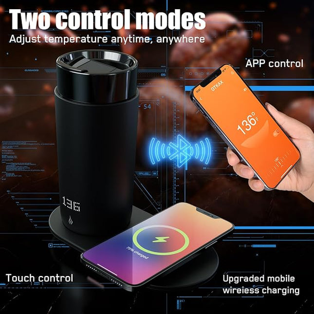 LEGARDLILIU Temperature Control Heated Coffee Mug Smart Self Heating Travel Mug 12 Oz App Controlled Warmer Mug 4-10 Hour LED Display Keep Coffee Hot Fast Wireless Charger Base Dull Black