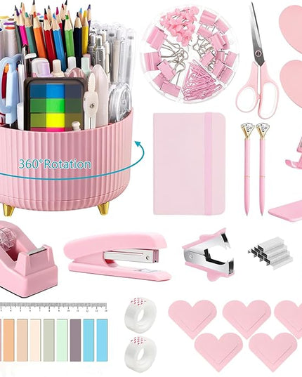 Office Supplies,Desk Accessories,with Stapler, Tape Dispenser,Desk Organizer,Folding Phone Holder,Pen,Journal Notebook,Scissor,Staple Remover,Staples,Clear Tape,Sticky Notes,Paper Clips,Bookmark,Ect