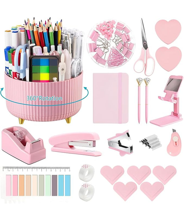 Office Supplies,Desk Accessories,with Stapler, Tape Dispenser,Desk Organizer,Folding Phone Holder,Pen,Journal Notebook,Scissor,Staple Remover,Staples,Clear Tape,Sticky Notes,Paper Clips,Bookmark,Ect