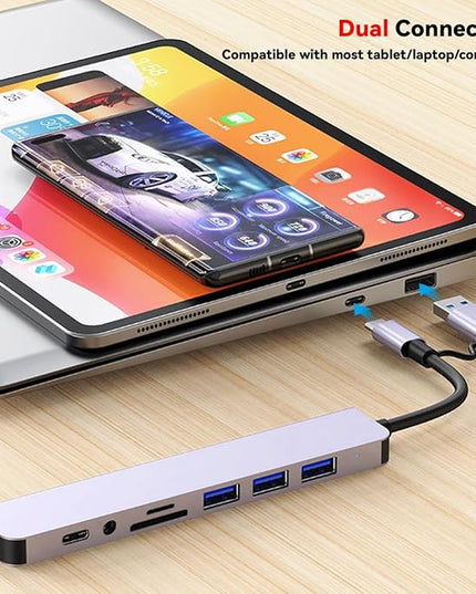 USB Hub 3.0 USB C Hub with SD Card Reader Audio Jack 8 in 1 USB Extender Splitter Multiport Dongle Adapter for MacBook Pro Air and More PC/Laptop/Tablet Devices