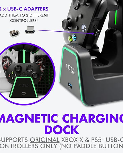 Tilted Nation 3 in 1 Gaming Headset and Controller Stand for PS5 and Xbox Series X Charging Station - Game Controller Holder and Headphone Stand for Desk with PlayStation and Xbox Magnetic Charger