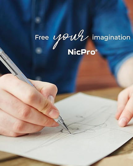 Nicpro Blocky Gear 0.5 mm & 0.7 mm Mechanical Pencils Set in Case, Metal Pencil with 6 Tube Lead Refills, Eraser, Eraser Refills for Professional & Adult Art Writing Drafting Drawing Sketching