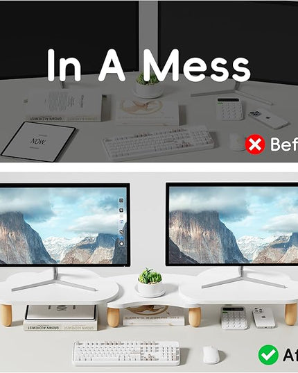 Dual Monitor Stand Riser,Rainbow Cloud Desktop Computer Stand for 2 Monitors,Adjustable Length and Angle Multifunctional Desktop Organizer Stand for Laptop, PC, Computer, Printer,White