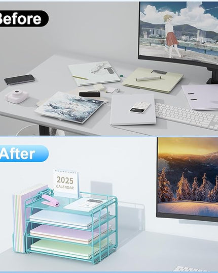 Spacrea Desk Organizers and Accessories, Paper Organizer for Desk with File organizer, Desk Accessories & Workspace Organizers for Office Supplies (Blue)