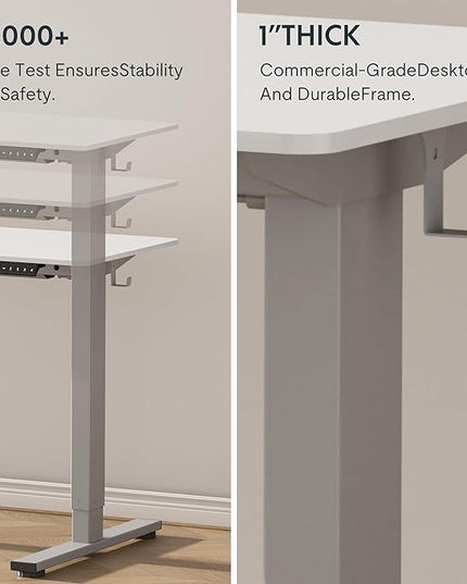FLEXISPOT EN1 One-Piece Standing Desk with 1-Inch Thick Desktop, 55"x28" Electric Height Adjustable Desk for Home Office & Multi-Device Workstations, White(Silver Frame)