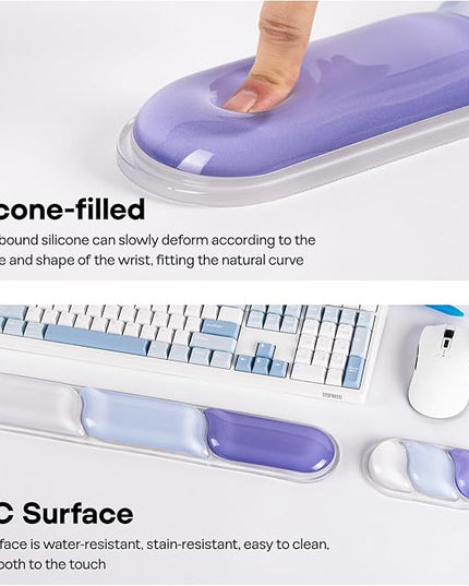 EPOMAKER CloudGel Wrist Rest for Keyboard and Mouse, 2 Pieces Silicone Wrist Support, Anti-Slip Rubber Bottom, Ergonomic Design, Suitable for Office/Computer/Laptop/Gaming (Blue)