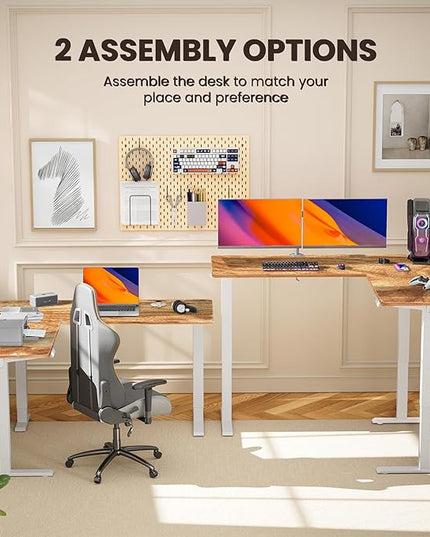 ErGear L Shaped Standing Desk, 63"x55" Electric Adjustable Height Sit Stand up Desk, Ergonomic Large Computer Table, Left & Right Interchangeable Installation, Suitable for Home Office, Light Vintage