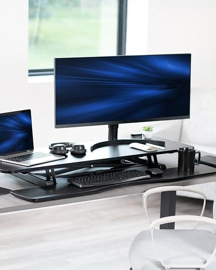 VIVO 48 inch Desk Converter, K Series, Height Adjustable Sit to Stand Riser, Dual Monitor and Laptop Workstation with Wide Keyboard Tray, Black, DESK-V048KB