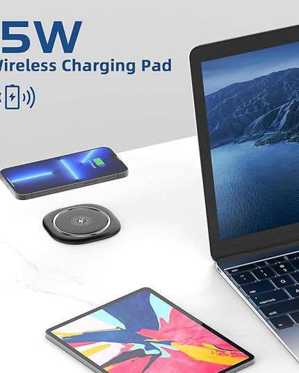 Jgstkcity Pop Up Countertop Outlet with 15W Wireless Charger,20W USB C Ports,Flush Mount Tamper Resistant,Recessed Grommet Receptacle,4 USB 4 Outlets,15A,1875W,ETL Listed,3.15in Hole,Black