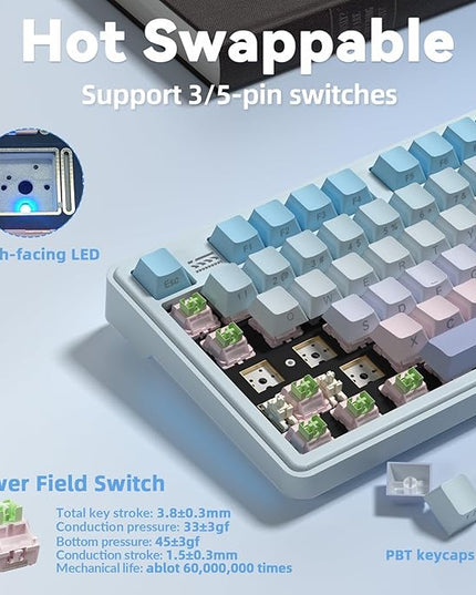 LINGBAO K108 Pro Wireless Mechanical Keyboard with Screen & Knob, Full Size Creamy Keyboard with Number Pad, 10000mAh Battery, PBT Keycaps, RGB Backlit, Hot-swappable Gaming Keyboards