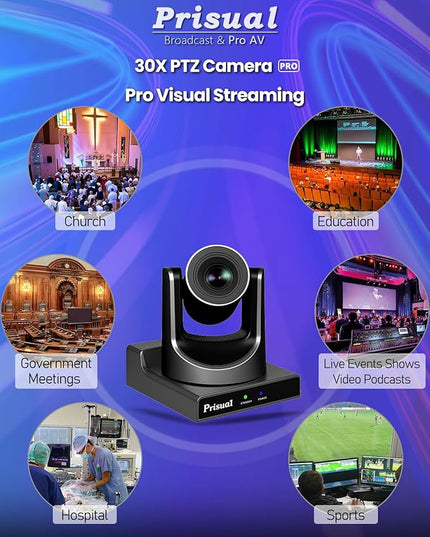 Prisual PTZ Camera System Gen 5, 30X Optical Zoom, Advanced AI Auto Tracking, PoE HDMI SDI Bundle PTZ for Church Worship,NDI PTZ Controller, (PTZ Bundle TEM-30S PROx2+TEM-JOY1)
