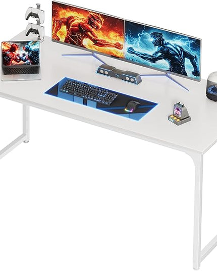 PRAISUN 54 X 24 Inch Computer Desk with Deeper Desktop, Gaming Office Writing Work Desk for Home Office, Study, Bedroom, Work from Home, Metal Frame, White