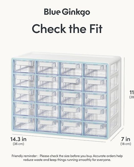 Blue Ginkgo Small 20-Drawer Cabinet – Stackable Clear Organizer for Hardware, Beads, Plastic Bricks, Office, and Craft Storage (Made in Korea, Blue)