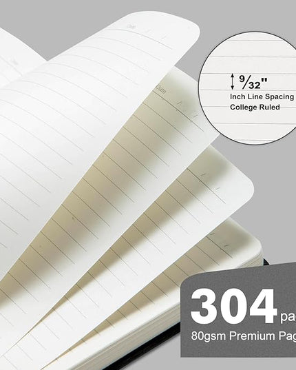 COMIX Lined Journal Notebook - 304 Pages 5.6" x 8.3" College Ruled Thick Journaling Notebook for Women & Men, Fits for Work, Diary, Travel, School, Business, Church, Hardcover, A5, Black