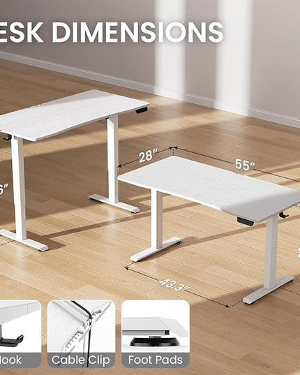 Veken 55 x 28 Inch Electric Standing Desk with Adjustable Height, Sit to Stand Computer Table for Study, Work or Gaming, Home Office Desk White