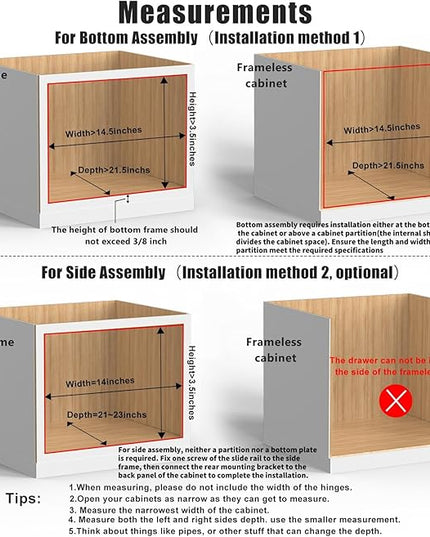 Mulush 13”W x 21”D x 3”H Soft Close Slide Out Wood Drawer Organizer for Kitchen, (Cabinet Opening Width>14.5 inches for Bottom Assembly, Width= 14 inches for Side Assembly)