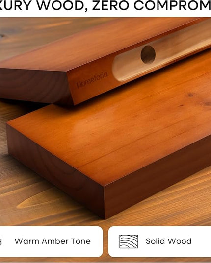 Homeforia Oak Floating Shelves 36 inches Long, High End Solid Real Wood 36 inch Floating Shelf for Room Wall, Honey Oak Wooden 36inch Kitchen Shelves, Heavy Duty Bracket, 36 X 6.5 X 1.75 in, Set of 2