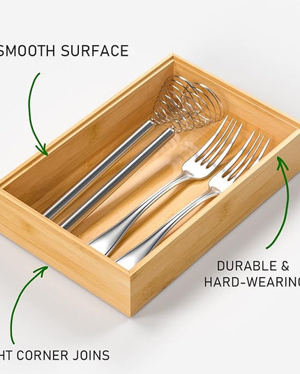 Silverware Tray for Drawer, Stackable Kitchen Bamboo Drawer Organizer 9" x 6" x 2" Set of 2