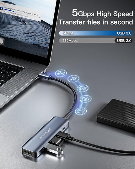 USB C HUB, DockteckExpand USB-C Multiport Adapter 5 in 1 with 4K HDMI, 100W Power Delivery, 3 USB 3.0 Data Ports for MacBook Pro/Air, iPad Pro/Air/Mini 6 and More