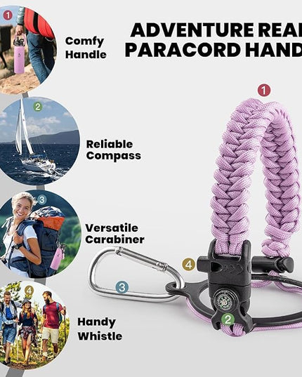 Insulated Water Bottle 40 oz, Triple Wall Vacuum Stainless Steel (Cold for 48 Hrs), Leak Proof & Non-BPA, Modern Water Flask Jug with Paracord Handle & Straw Spout Lids, Lilac