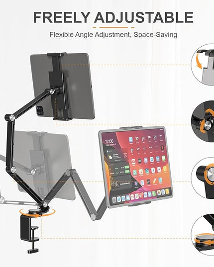 Houele Tablet Stand Holder, Adjustable Foldable Tablet Arm iPad Desk Mount with 360°Rotate Base, Phone Holder iPad Stand for Desk and Bed, Compatible with Tablets, Phones or Other 4-15.6" Device