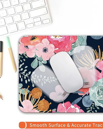 Square Mouse Pad Pink Flower, Personalized Premium-Textured Custom Mouse Mat Design, Washable Mousepad Cloth, Non-Slip Rubber Base Computer Mouse Pads for Wireless Mouse