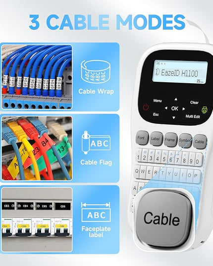 Label Maker Waterproof-Labels, Handheld Label Maker Machine with-Tape 12mm 0.47 Laminated White, Backlit Screen Multiple Fonts & Symbols, Portable Keyboard Labeler for Home Office School Use, H1100