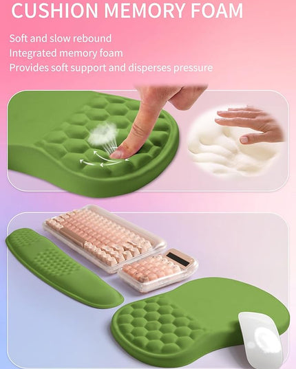 Hokafenle 2in1 Combination, Wave Keyboard Wrist Rest and Ergonomic Curvature Mouse Pad Wrist Support for Relieve Wrist Pain, Filled with Soft Cushion Memory Foam, Dill Green