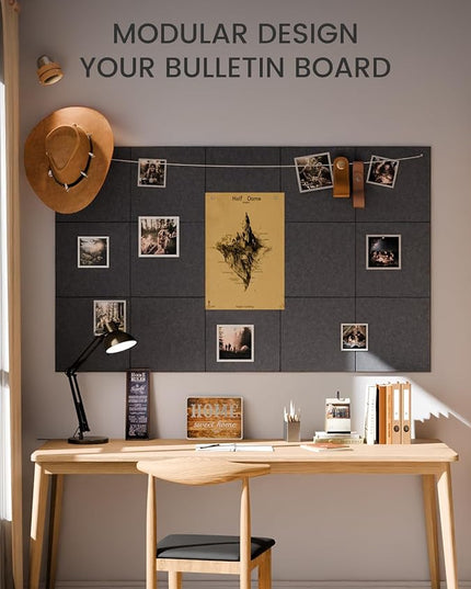 Fluxynara Large Felt Bulletin Board 36" x 24" Cork Board Alternative-6 Pack with 40 Safe Removable Adhesive Tabs, Cork Boards for Walls for Home Office Classroom Pin Board - Deep Charcoal Blue