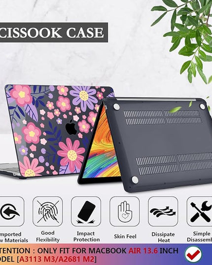 CISSOOK for MacBook Air 13 inch M4 M3 M2 Case 2025 2024 2023 2022, Hard Shell Case Keyboard Skin Screen Protector for MacBook Air 13.6 A3240 A3113 A2681, Stylized Flowers