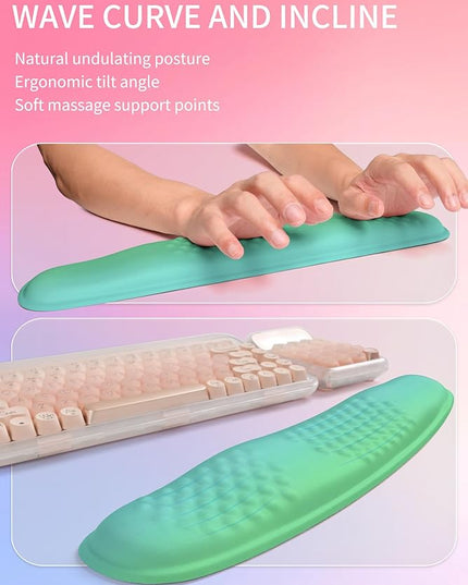 Hokafenle 2in1 Combination, Wave Keyboard Wrist Rest and Ergonomic Curvature Mouse Pad Wrist Support for Relieve Wrist Pain, Filled with Soft Cushion Memory Foam, Gradient Green
