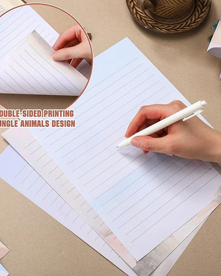 TaoBary 160 Pcs Stationery Paper Set 50 Double Sided Stationery Papers with 50 Matching Envelopes and 60 Round Dot Sticker, 10 Design(Religious Letter with Cross,8.5 x 11 Inch)